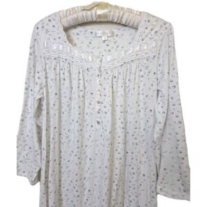 Eileen West Nightgown Floral White Prairie Cottage Farmhouse Cotton Knit XL 2019